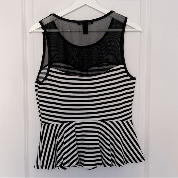☀️3/15$ Forever 21 Mesh Top Striped Peplum Tank Top - Picture 3 of 4